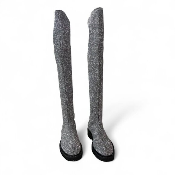 Giuseppe Zanotti Women's Silver Glitter Over-the-Knee Flat Boots Sz 37.5 NWOT - Picture 2 of 16